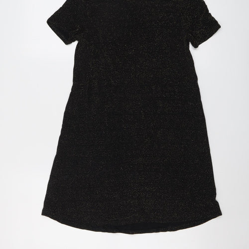 New Look Womens Black Geometric Polyester T-Shirt Dress Size 8 Round Neck Pullover