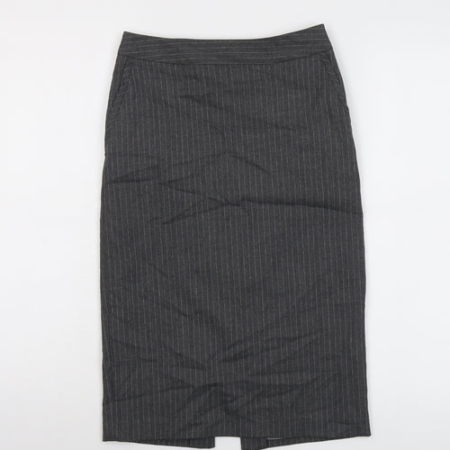 Warehouse Womens Grey Striped Polyester Straight & Pencil Skirt Size 6 Zip