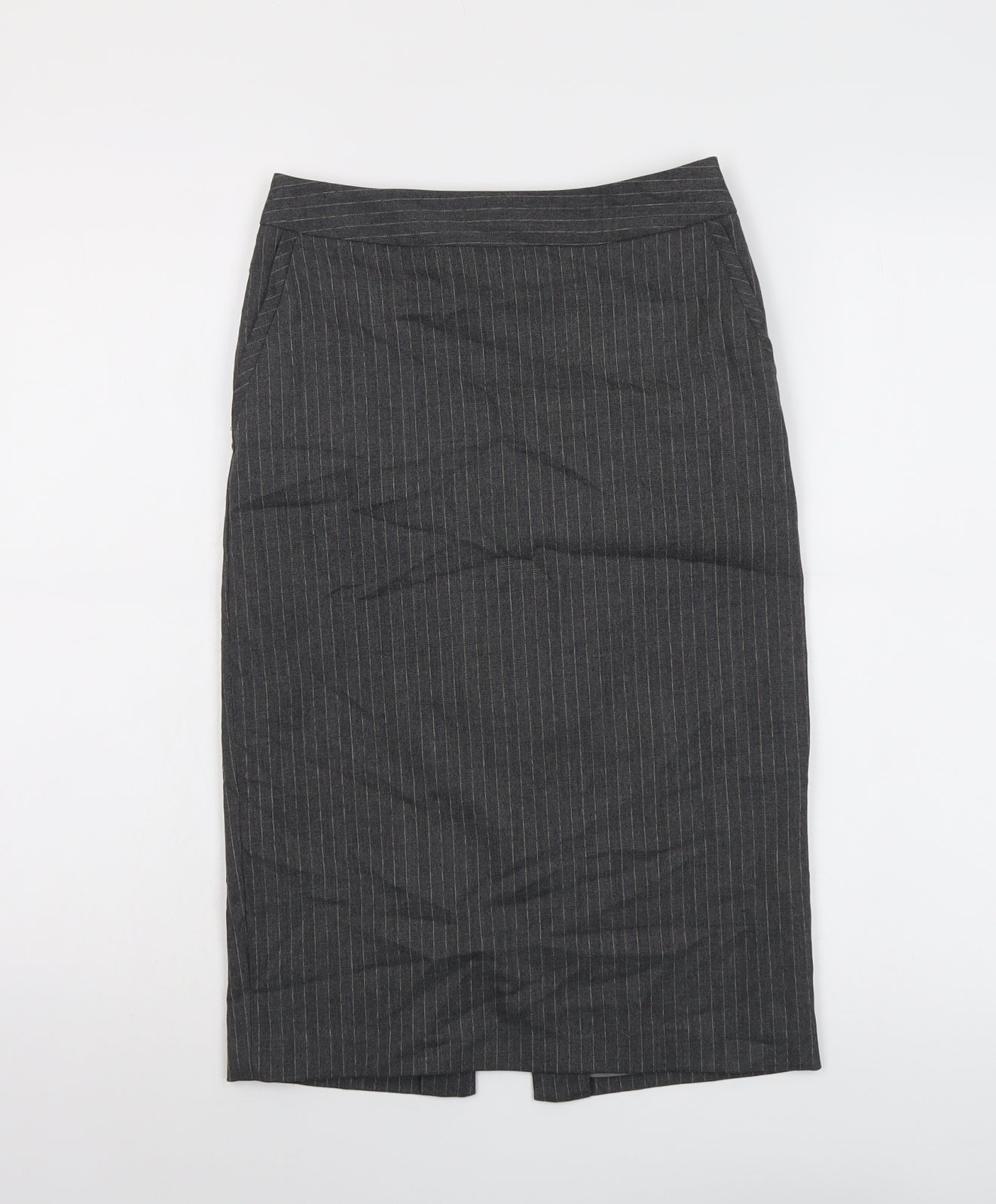 Warehouse Womens Grey Striped Polyester Straight & Pencil Skirt Size 6 Zip