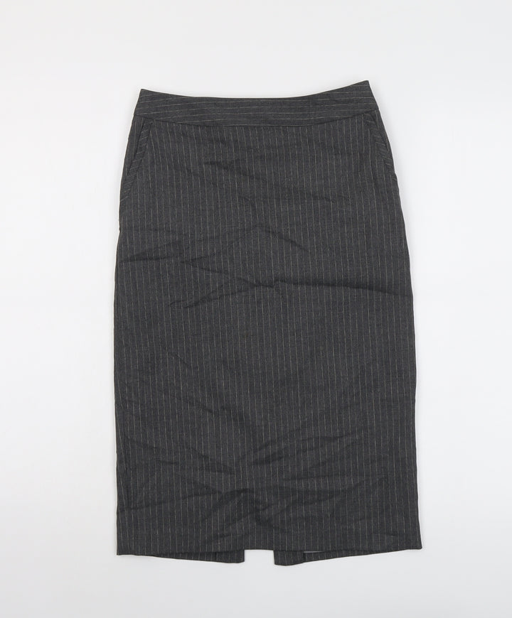 Warehouse Womens Grey Striped Polyester Straight & Pencil Skirt Size 6 Zip