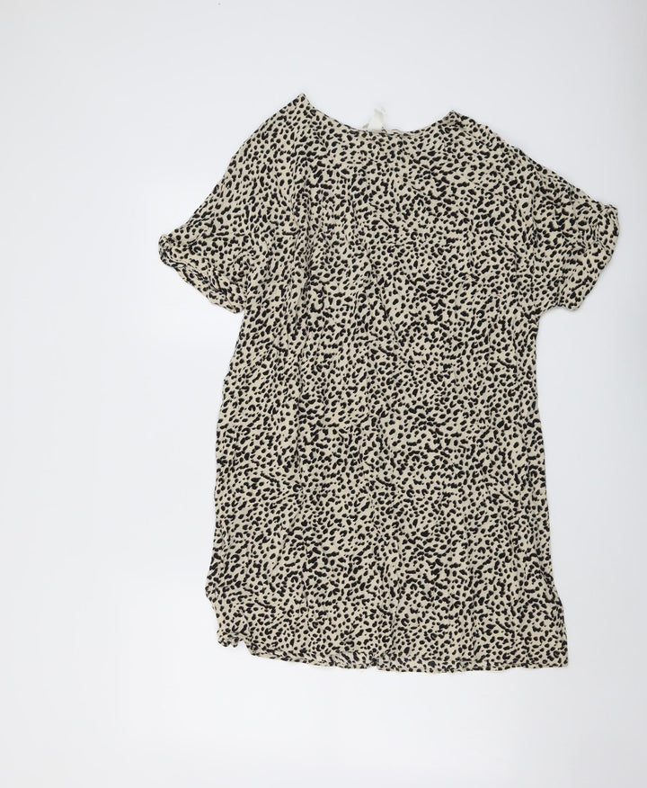 H&M Womens Beige Animal Print Viscose A-Line Size 8 Round Neck Pullover - Cheetah pattern