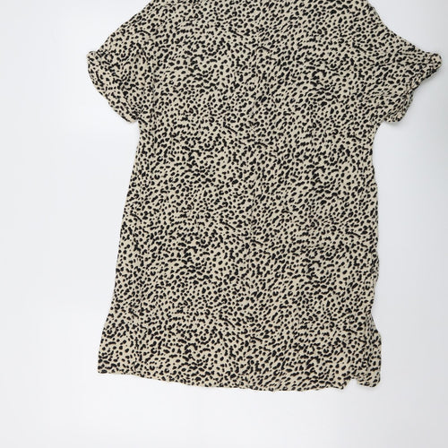 H&M Womens Beige Animal Print Viscose A-Line Size 8 Round Neck Pullover - Cheetah pattern