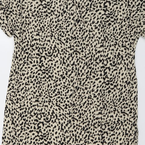 H&M Womens Beige Animal Print Viscose A-Line Size 8 Round Neck Pullover - Cheetah pattern