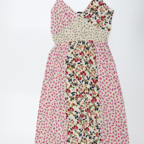 Zara Womens Multicoloured Floral Polyester Slip Dress Size L V-Neck Pullover