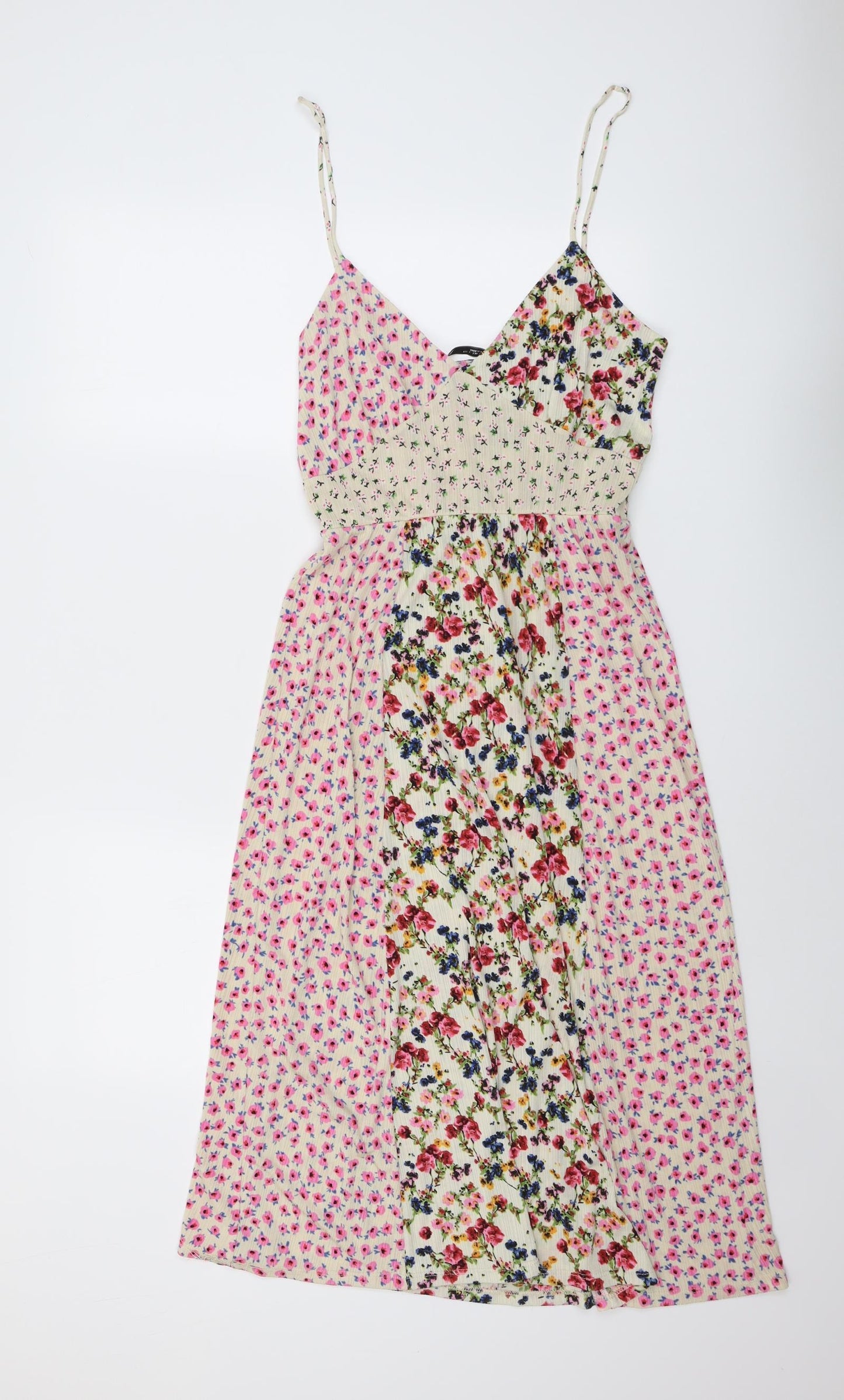 Zara Womens Multicoloured Floral Polyester Slip Dress Size L V-Neck Pullover