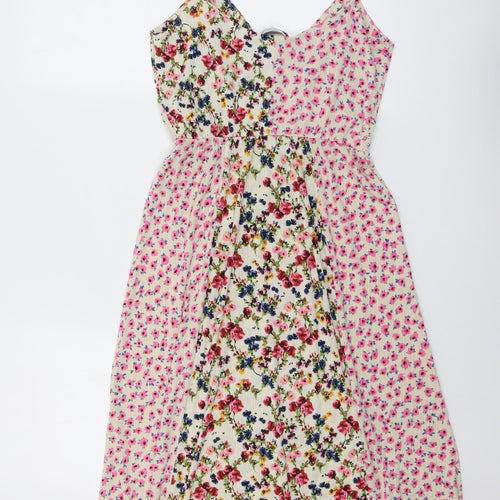 Zara Womens Multicoloured Floral Polyester Slip Dress Size L V-Neck Pullover
