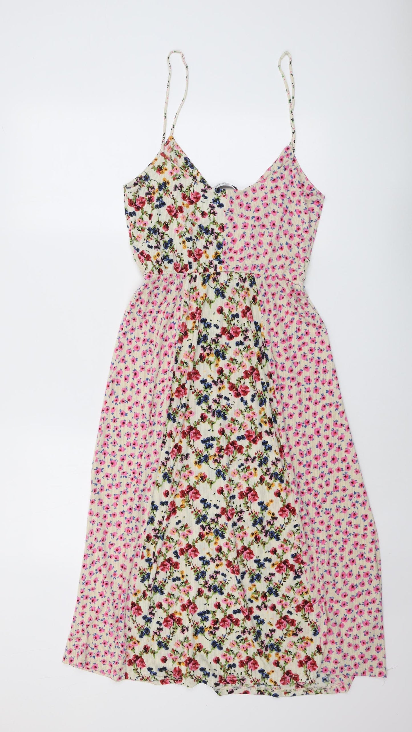 Zara Womens Multicoloured Floral Polyester Slip Dress Size L V-Neck Pullover