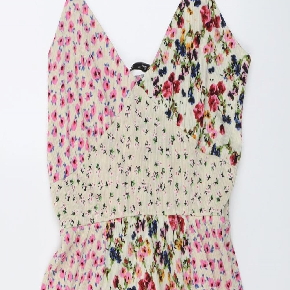Zara Womens Multicoloured Floral Polyester Slip Dress Size L V-Neck Pullover