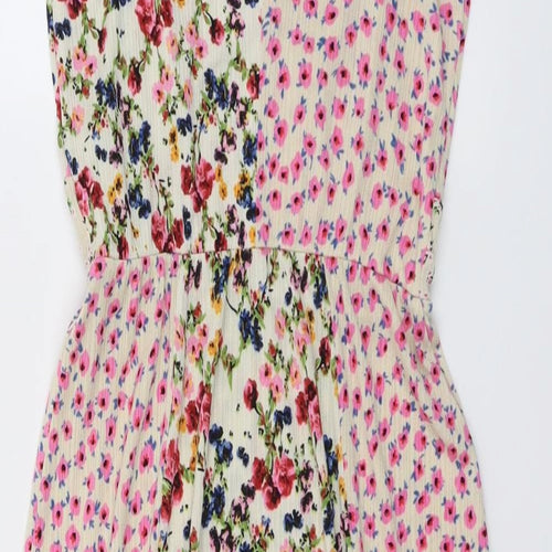Zara Womens Multicoloured Floral Polyester Slip Dress Size L V-Neck Pullover
