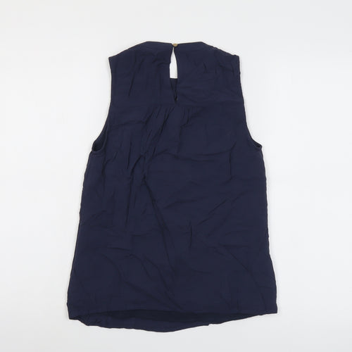 Oasis Womens Blue Viscose Basic Blouse Size 8 Round Neck - Lace Detail