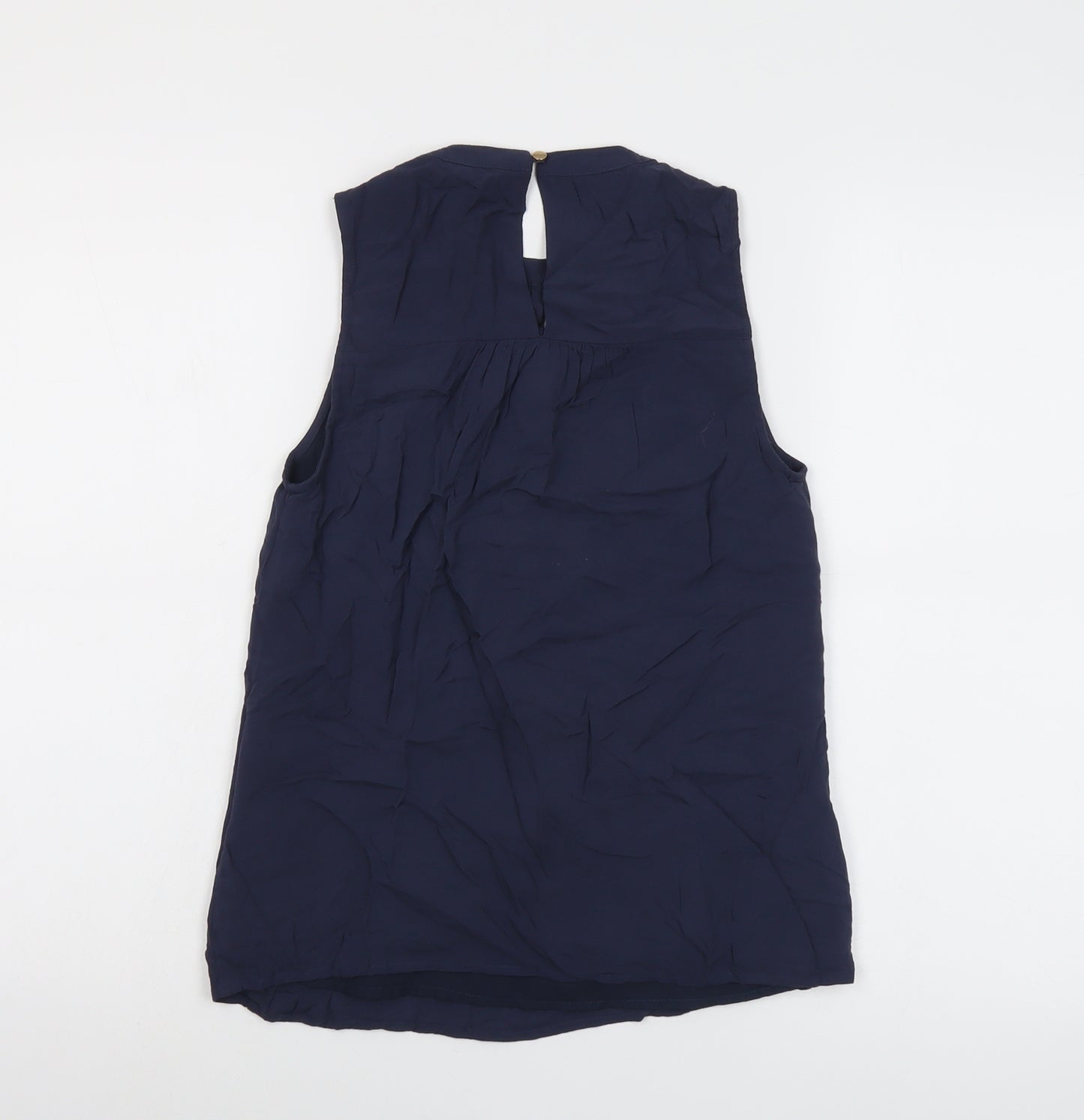 Oasis Womens Blue Viscose Basic Blouse Size 8 Round Neck - Lace Detail
