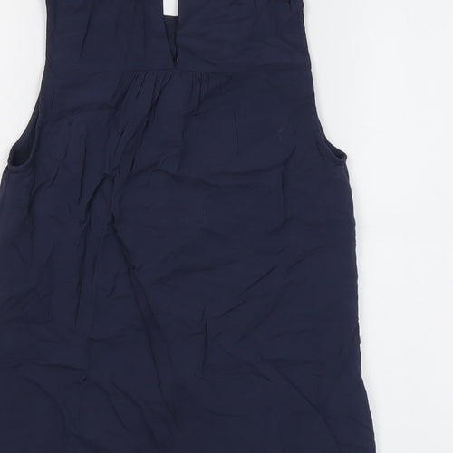 Oasis Womens Blue Viscose Basic Blouse Size 8 Round Neck - Lace Detail