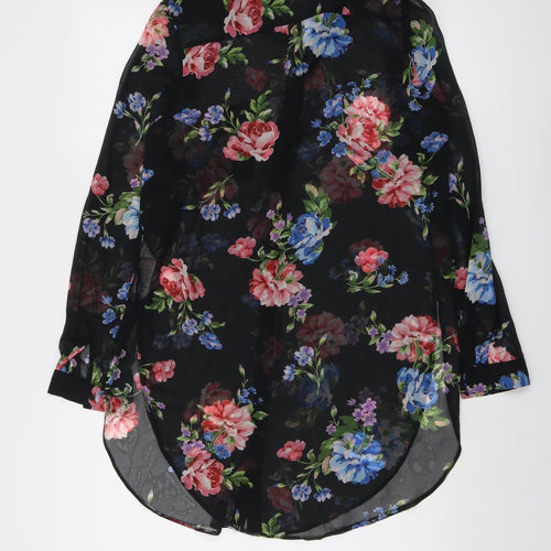 New Look Womens Black Floral Polyester Tunic Button-Up Size 8 Collared