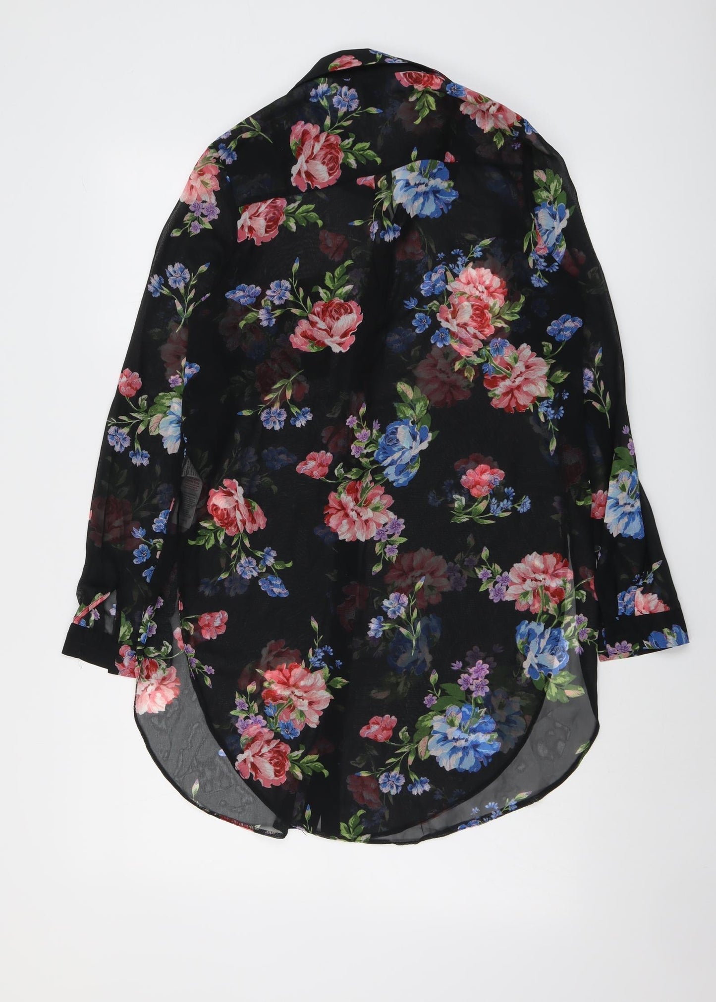 New Look Womens Black Floral Polyester Tunic Button-Up Size 8 Collared