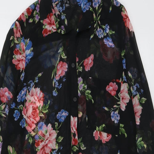 New Look Womens Black Floral Polyester Tunic Button-Up Size 8 Collared