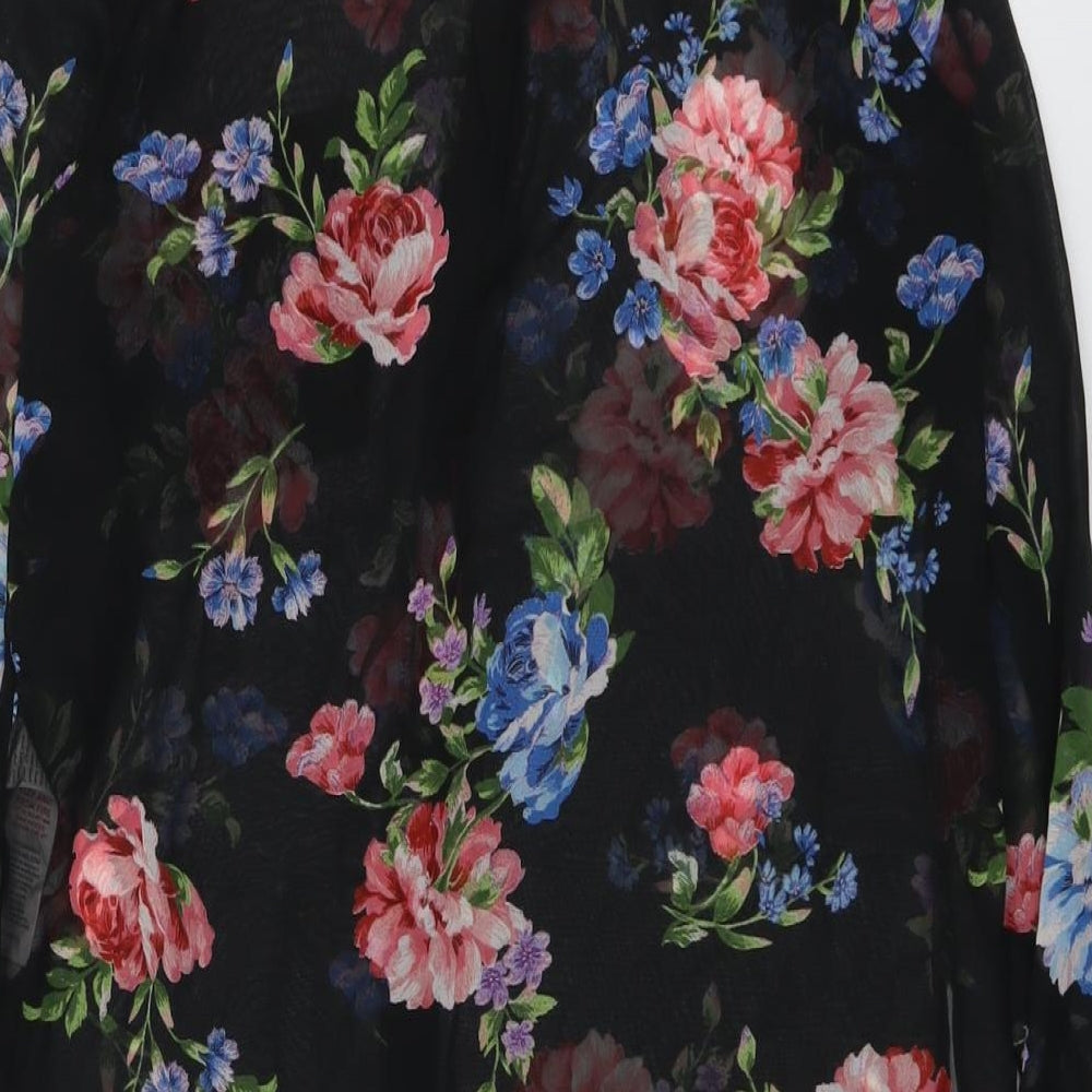 New Look Womens Black Floral Polyester Tunic Button-Up Size 8 Collared