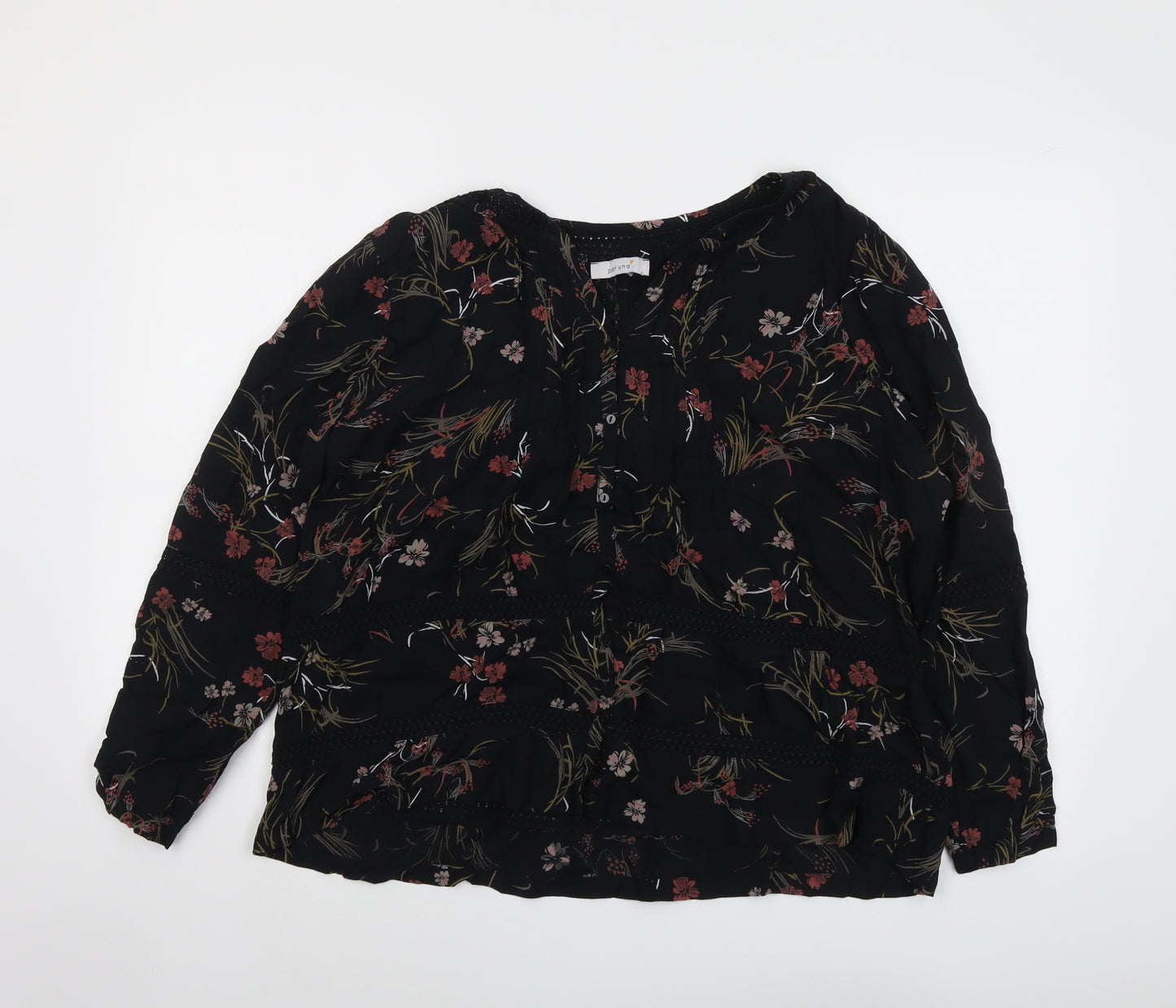 Per Una Womens Black Floral Viscose Basic Button-Up Size 18 Boat Neck