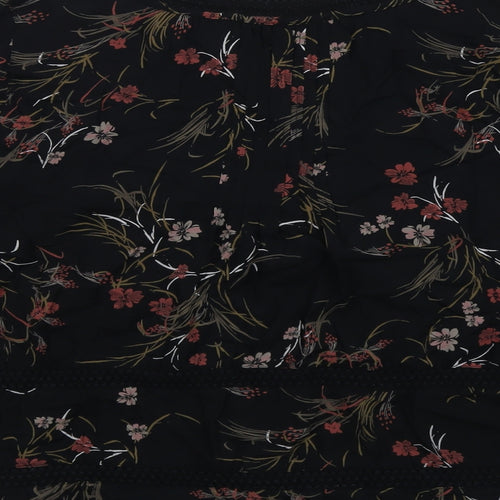 Per Una Womens Black Floral Viscose Basic Button-Up Size 18 Boat Neck