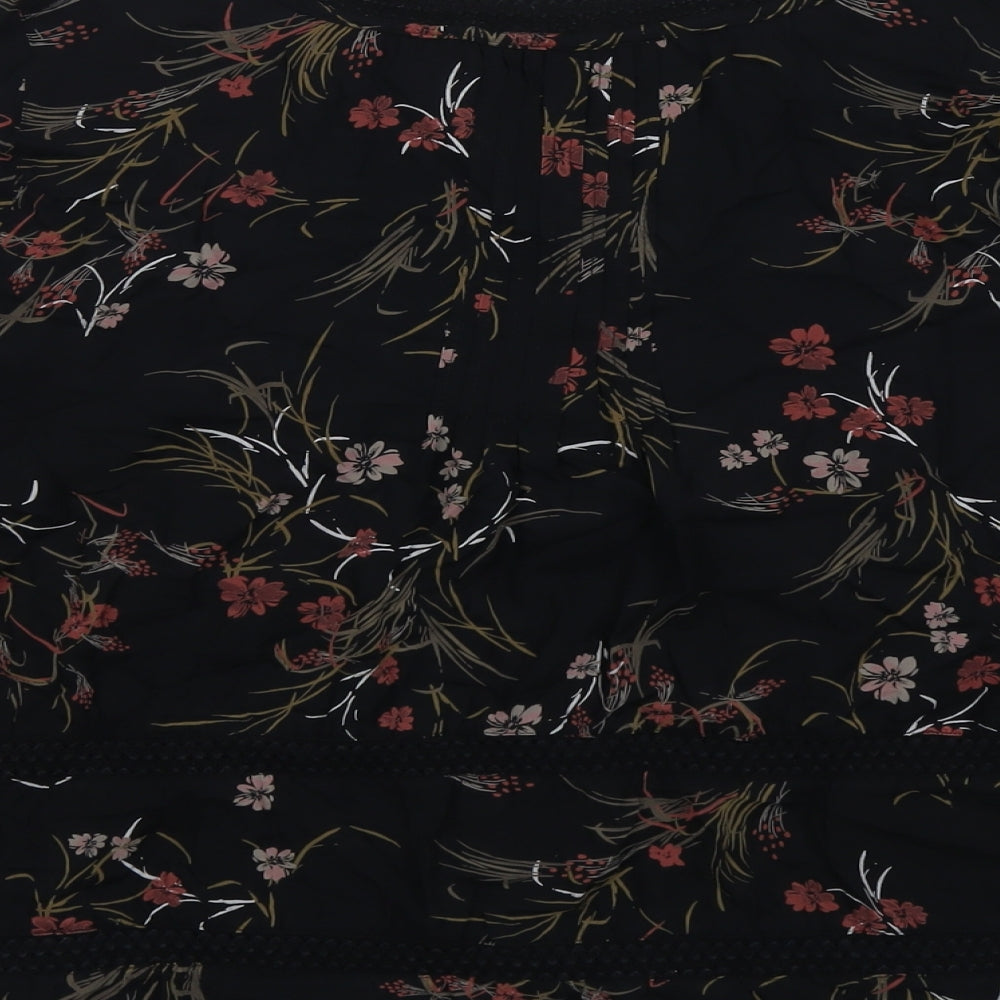 Per Una Womens Black Floral Viscose Basic Button-Up Size 18 Boat Neck