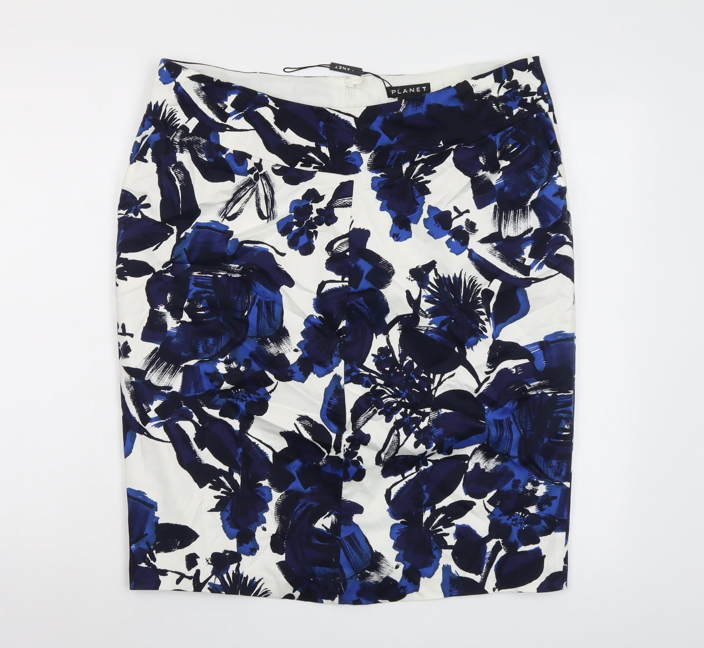 Planet Womens Blue Floral Cotton Straight & Pencil Skirt Size 18 Zip