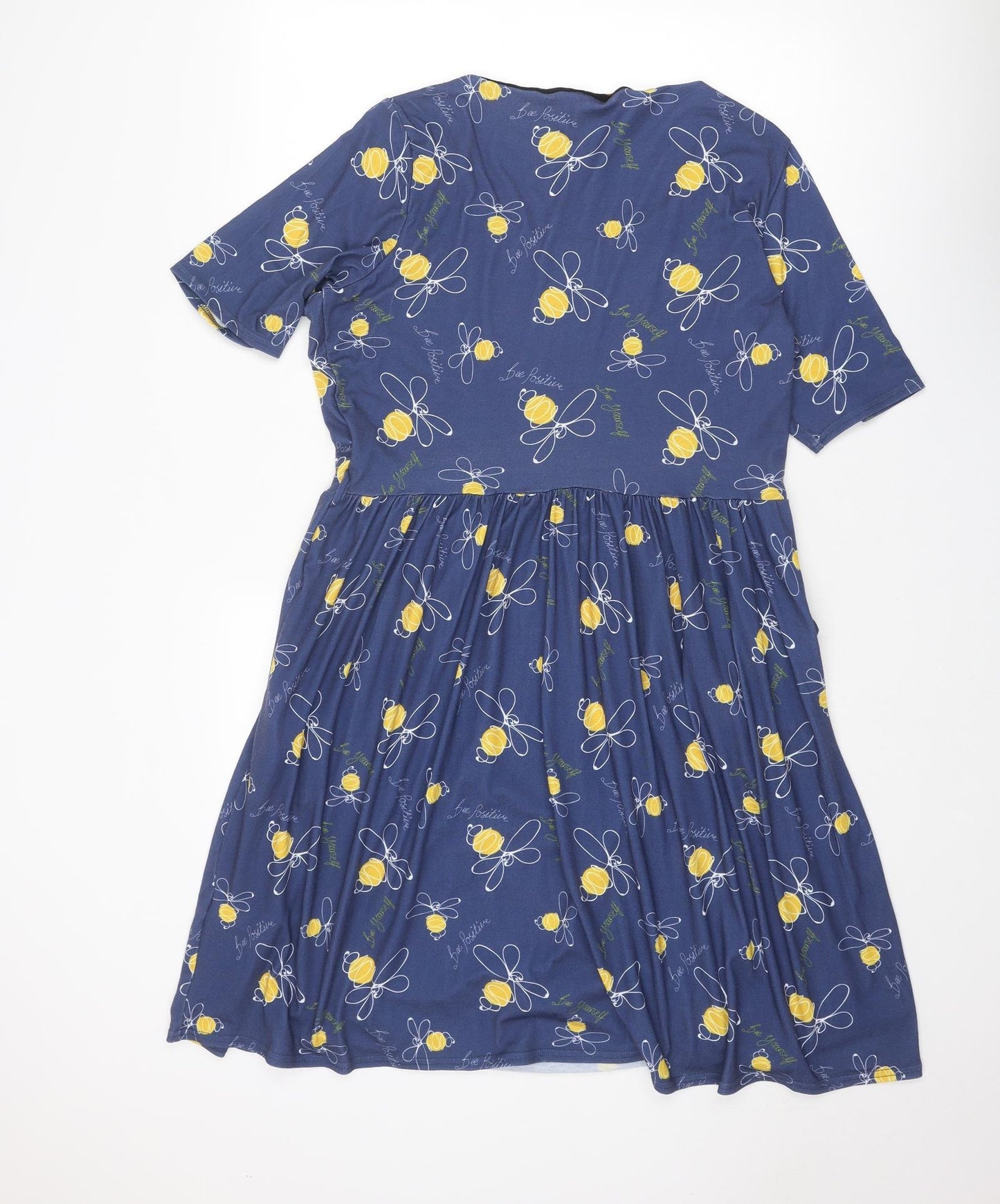 Popsy Womens Blue Geometric Polyester T-Shirt Dress Size 16 Round Neck Pullover - Bee pattern Bee positive