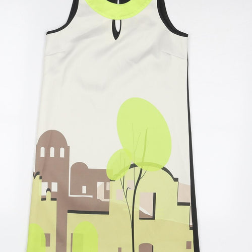 Little Miss Captain Womens Multicoloured Geometric Polyester A-Line Size 2XS Round Neck Button