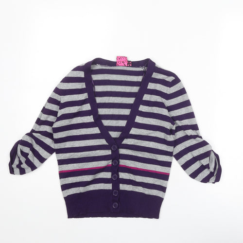 Take Out Womens Purple V-Neck Striped Cotton Cardigan Jumper Size M