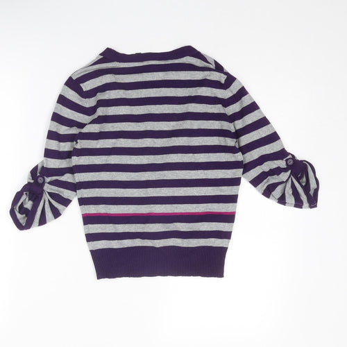 Take Out Womens Purple V-Neck Striped Cotton Cardigan Jumper Size M