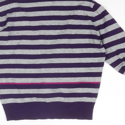 Take Out Womens Purple V-Neck Striped Cotton Cardigan Jumper Size M