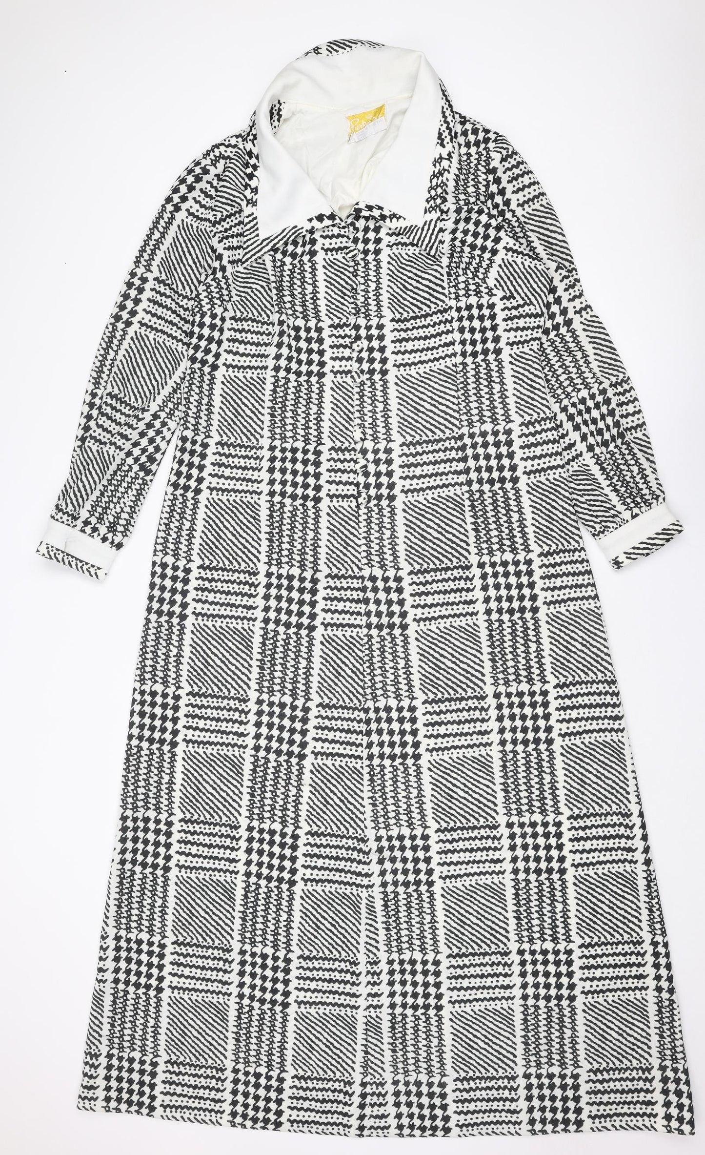 Berkertex Womens Black Geometric Polyester Shirt Dress Size 20 Collared Button