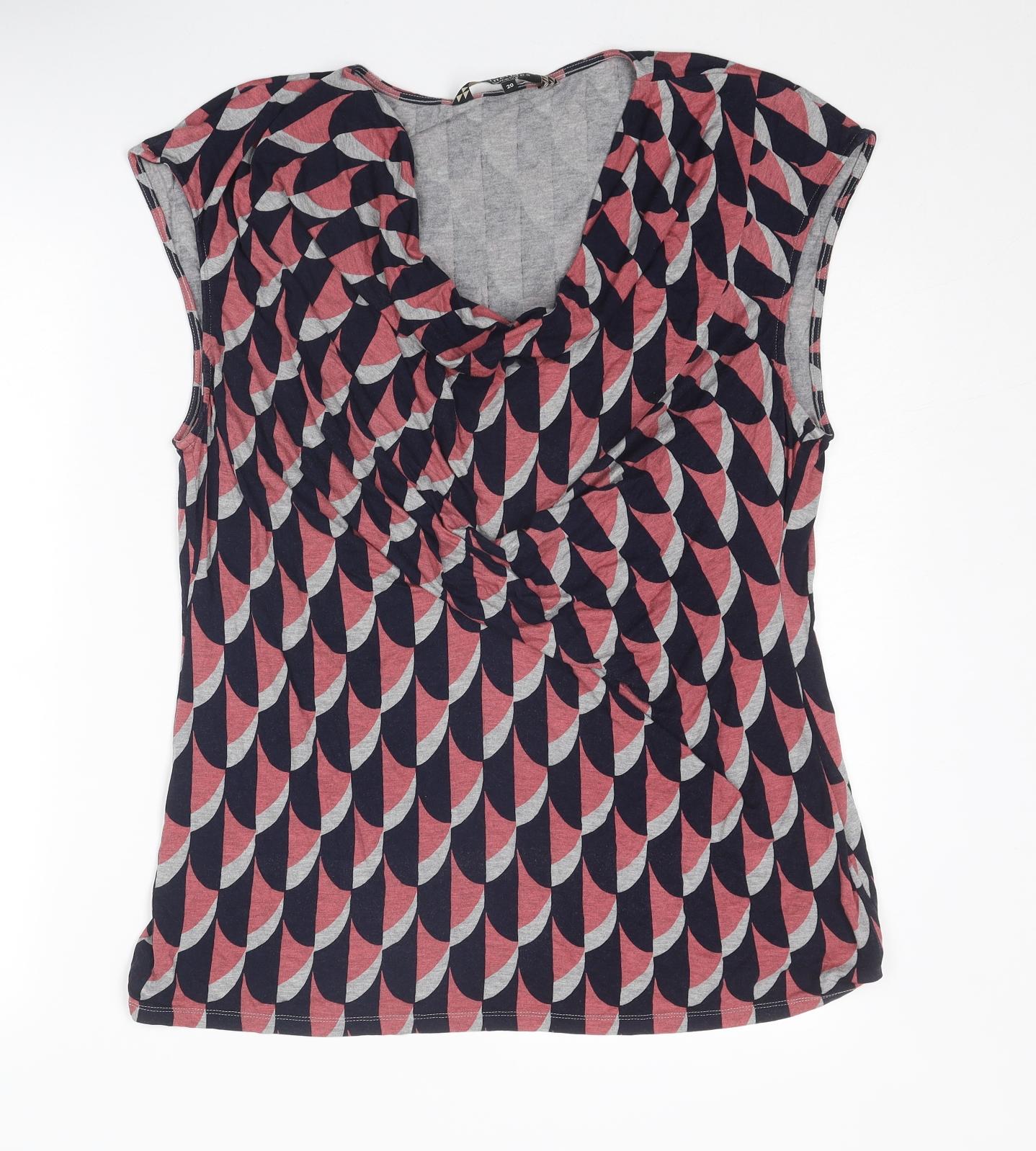 Principles Womens Multicoloured Geometric Viscose Basic T-Shirt Size 20 Scoop Neck