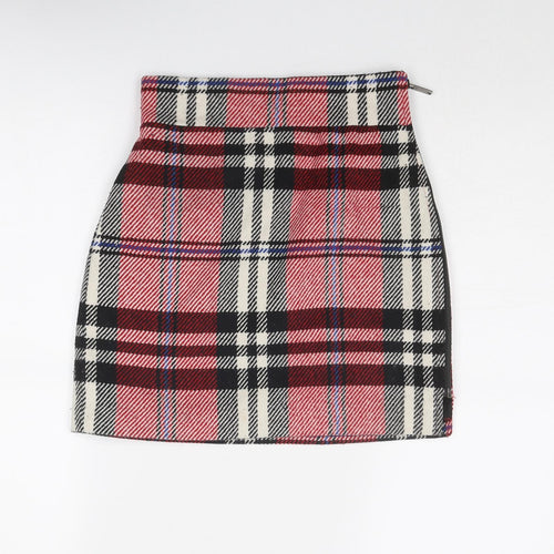 Topshop Womens Multicoloured Plaid Polyester A-Line Skirt Size 6 Zip