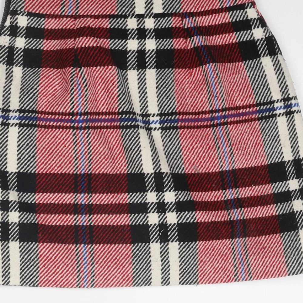 Topshop Womens Multicoloured Plaid Polyester A-Line Skirt Size 6 Zip