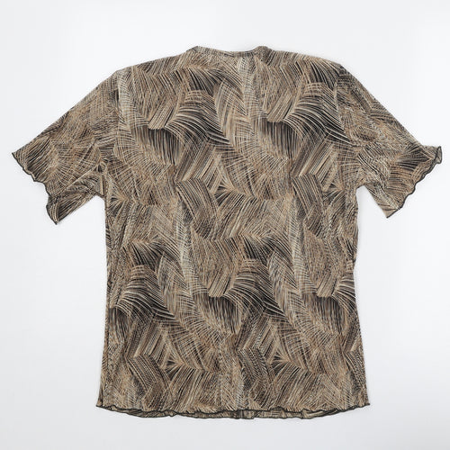 BASSINI Womens Brown Geometric Polyester Basic Blouse Size L Round Neck