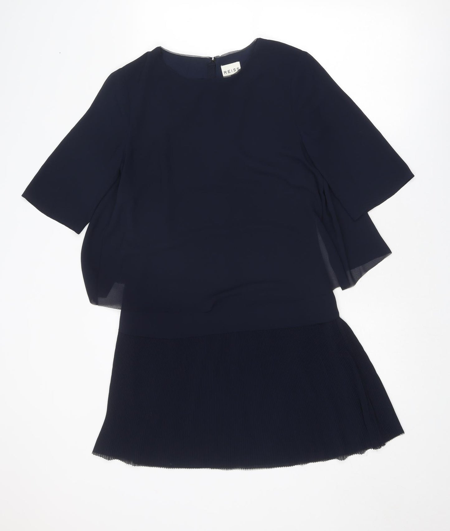 Reiss Womens Blue Polyester Skater Dress Size 6 Round Neck Zip