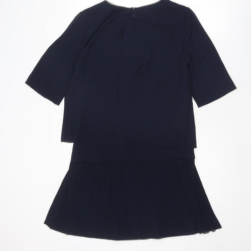 Reiss Womens Blue Polyester Skater Dress Size 6 Round Neck Zip