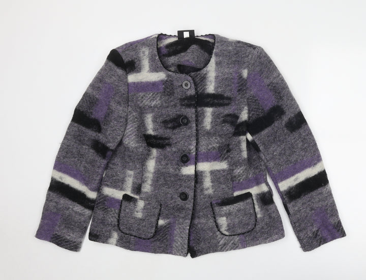 Godske Womens Grey Geometric Jacket Size 16 Button