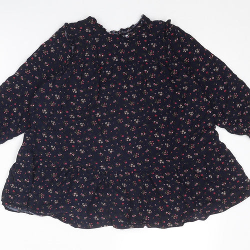 NEXT Girls Blue Floral Viscose Trapeze & Swing Size 7 Years Round Neck Button