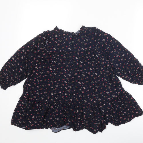 NEXT Girls Blue Floral Viscose Trapeze & Swing Size 7 Years Round Neck Button