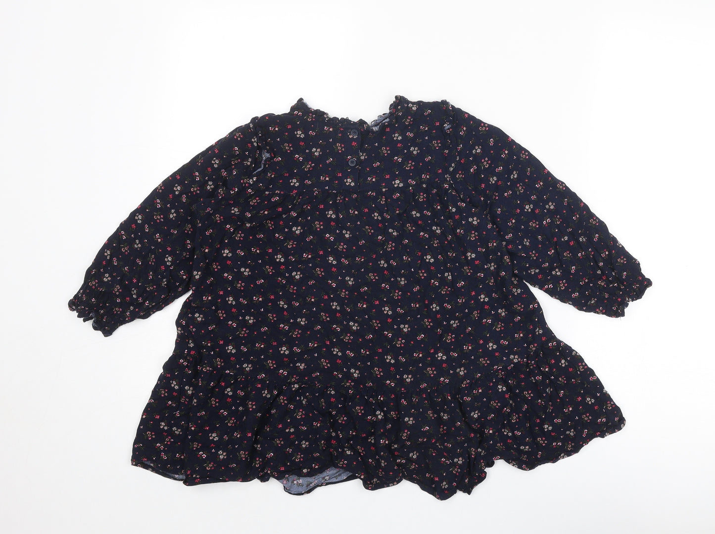 NEXT Girls Blue Floral Viscose Trapeze & Swing Size 7 Years Round Neck Button