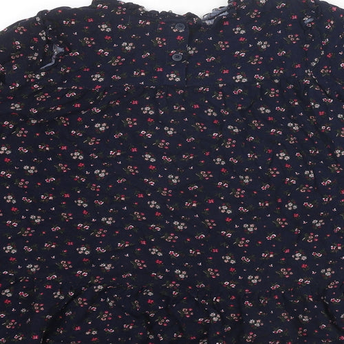 NEXT Girls Blue Floral Viscose Trapeze & Swing Size 7 Years Round Neck Button