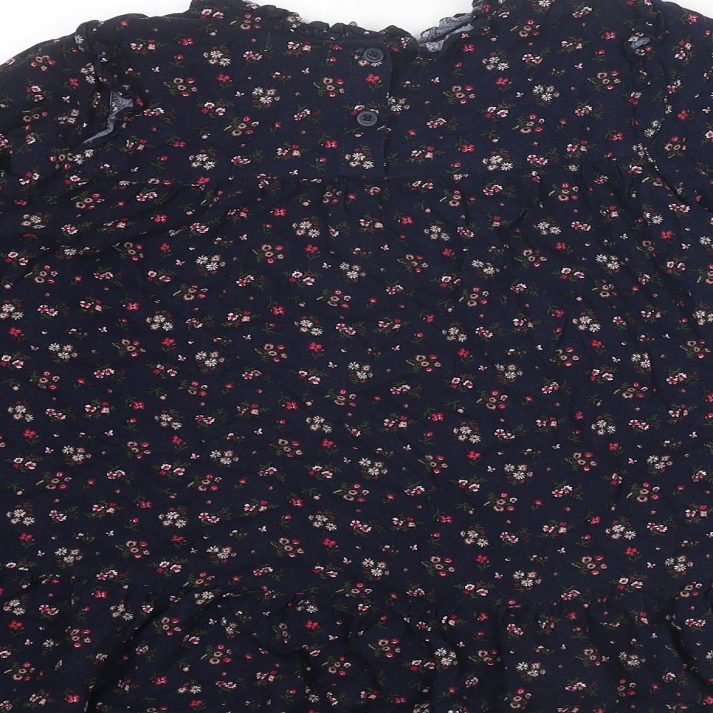 NEXT Girls Blue Floral Viscose Trapeze & Swing Size 7 Years Round Neck Button