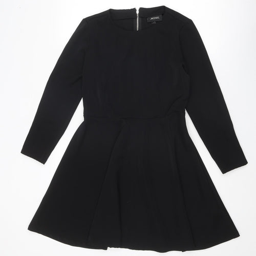 Monki Womens Black Polyester Fit & Flare Size 12 Round Neck Zip - Zip detail on sleeves