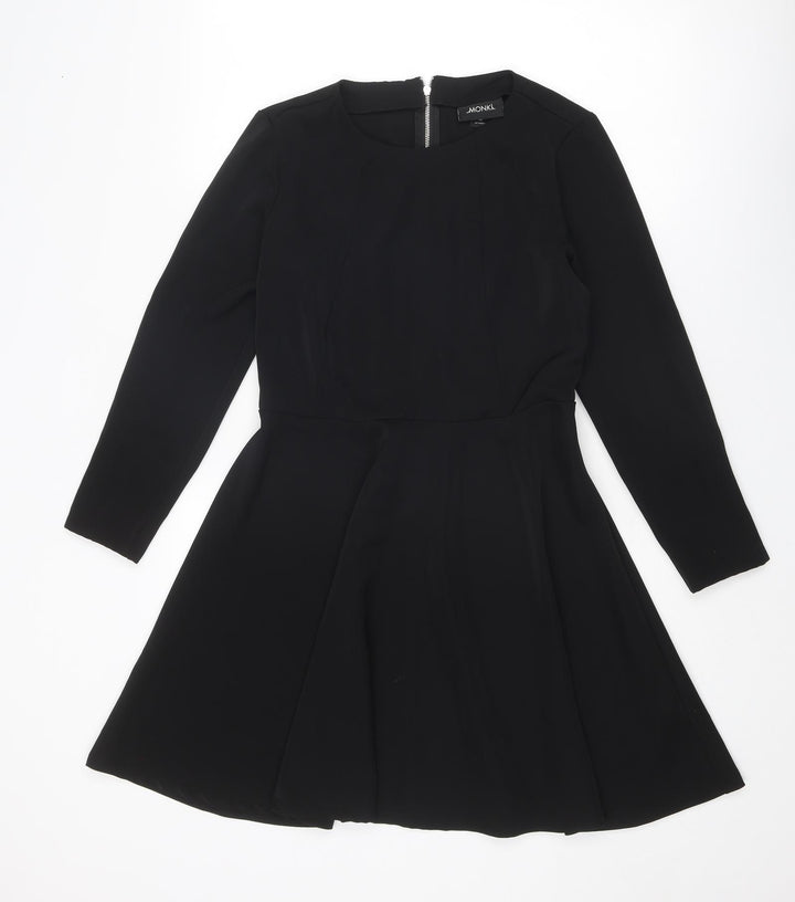 Monki Womens Black Polyester Fit & Flare Size 12 Round Neck Zip - Zip detail on sleeves