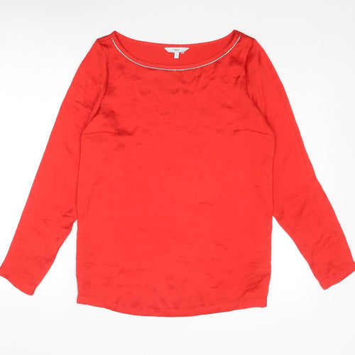 NEXT Womens Red Polyester Basic T-Shirt Size 6 Boat Neck