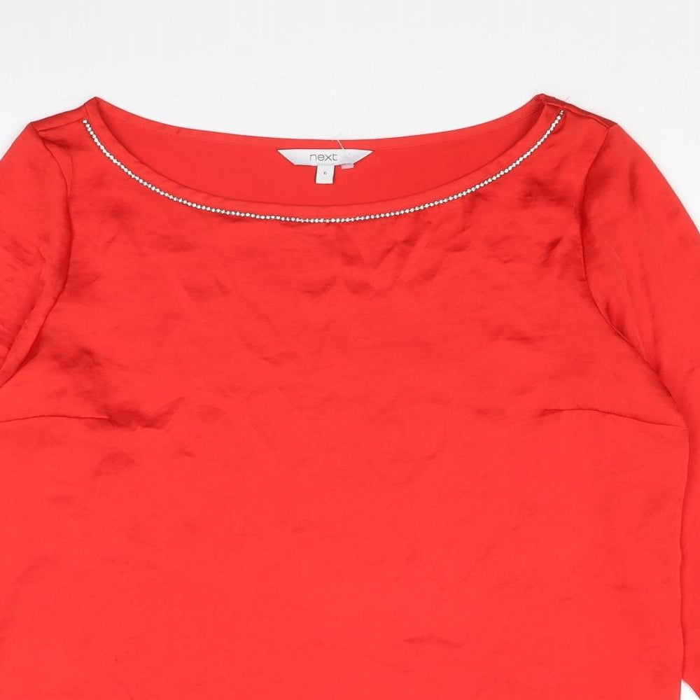 NEXT Womens Red Polyester Basic T-Shirt Size 6 Boat Neck