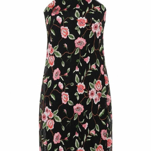 New Look Womens Black Floral Nylon Slip Dress Size 10 V-Neck Zip