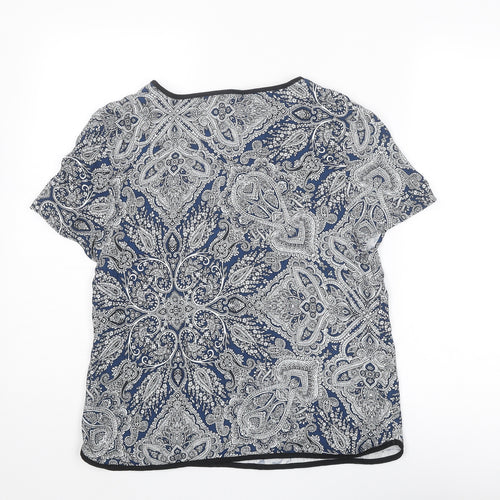 Per Una Womens Blue Geometric Viscose Basic T-Shirt Size 10 Round Neck