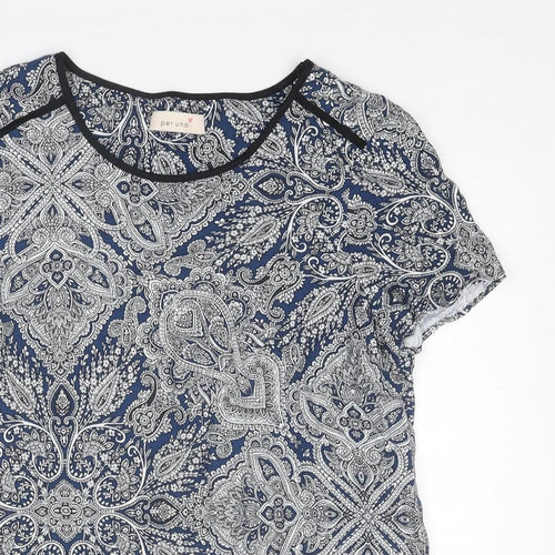 Per Una Womens Blue Geometric Viscose Basic T-Shirt Size 10 Round Neck