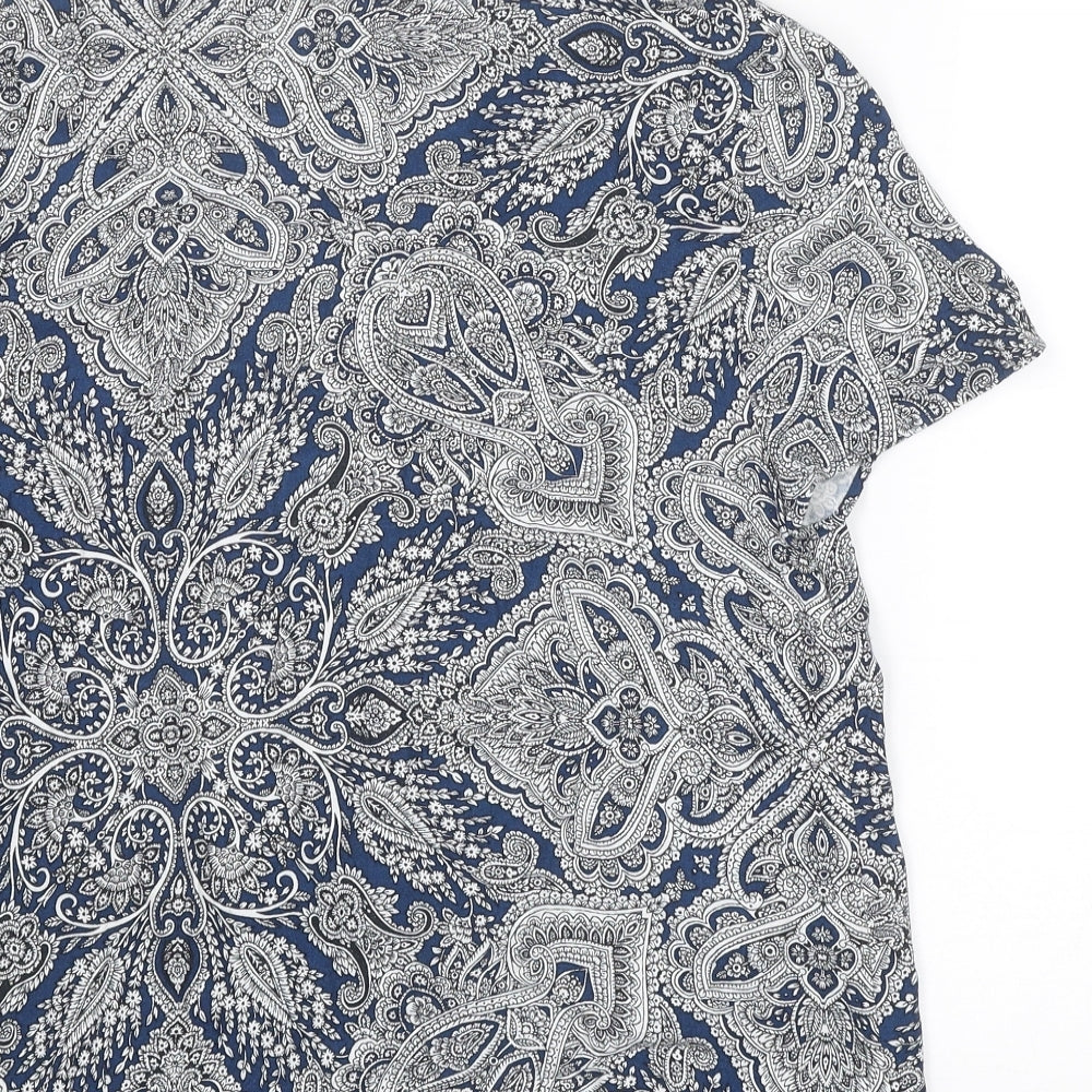 Per Una Womens Blue Geometric Viscose Basic T-Shirt Size 10 Round Neck